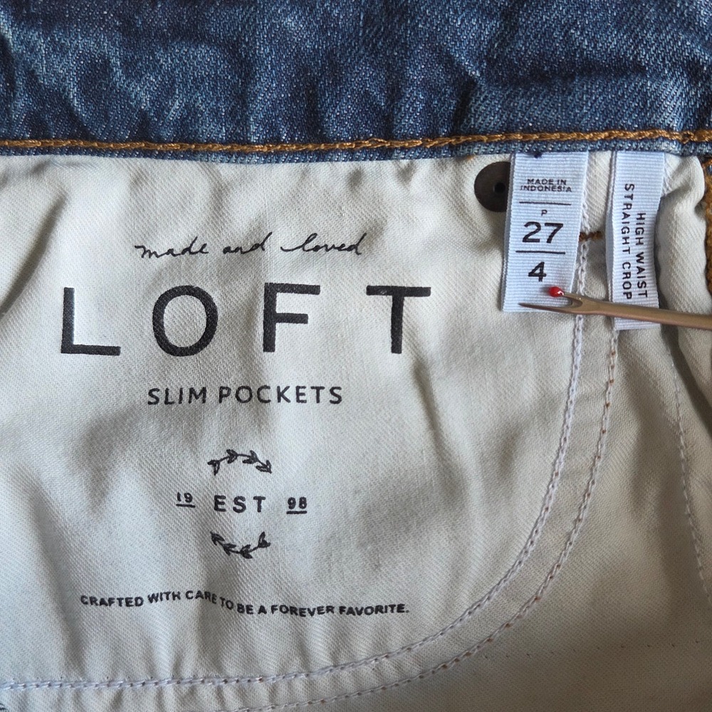 LOFT High Waist Straight Crop Jeans Size 4 Petite Dark Wash  Raw Hem Minimalist - Picture 5 of 7